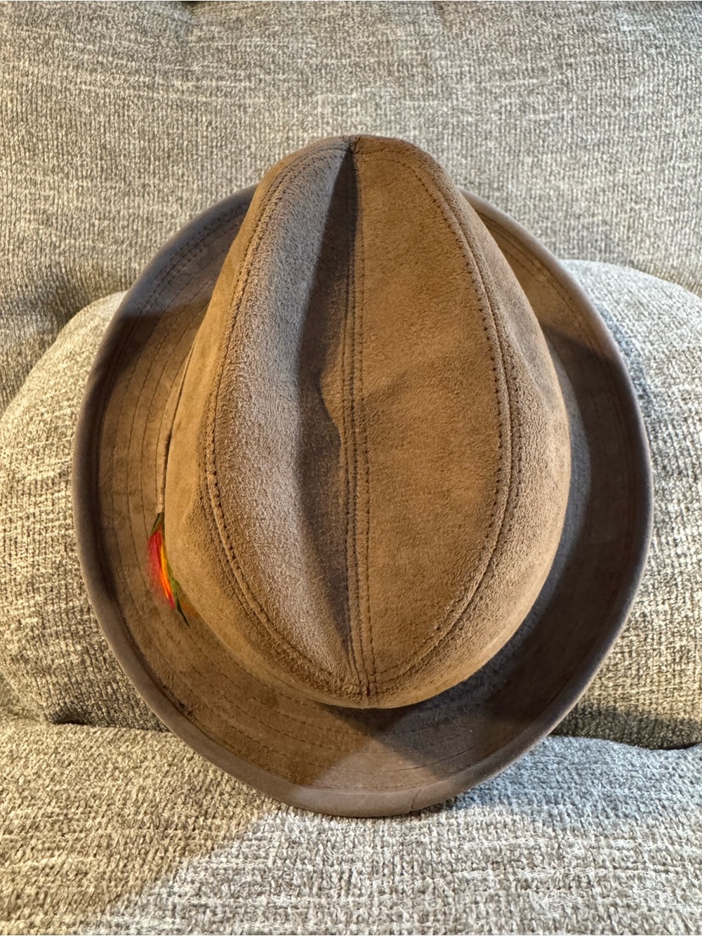 Vintage JCPenney Brown Fedora Hat Suede Leather Size 7 1/4 - 7 3/8 - Picture 5 of 9